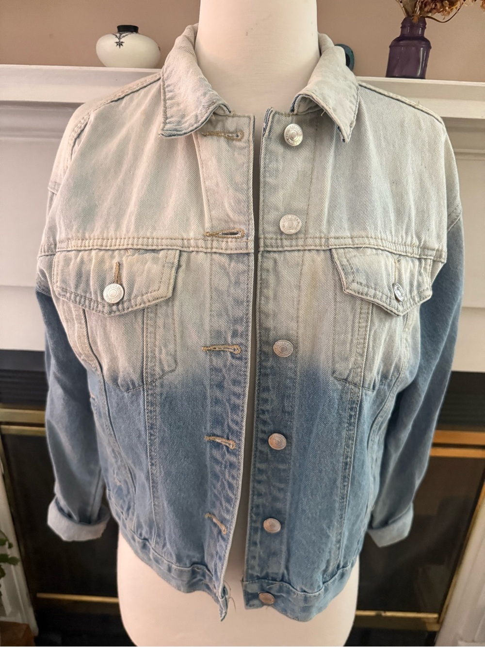 Denim Ombre Button-Front Jacket - Light Blue Forever 21 size small